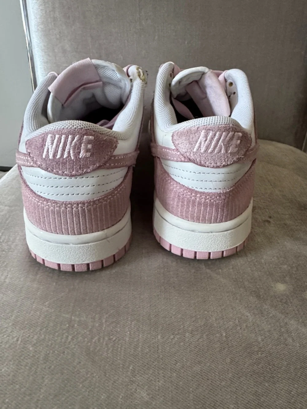 Nike Dunk Low Pink and White Corduroy Trainers - Picture 2 of 4